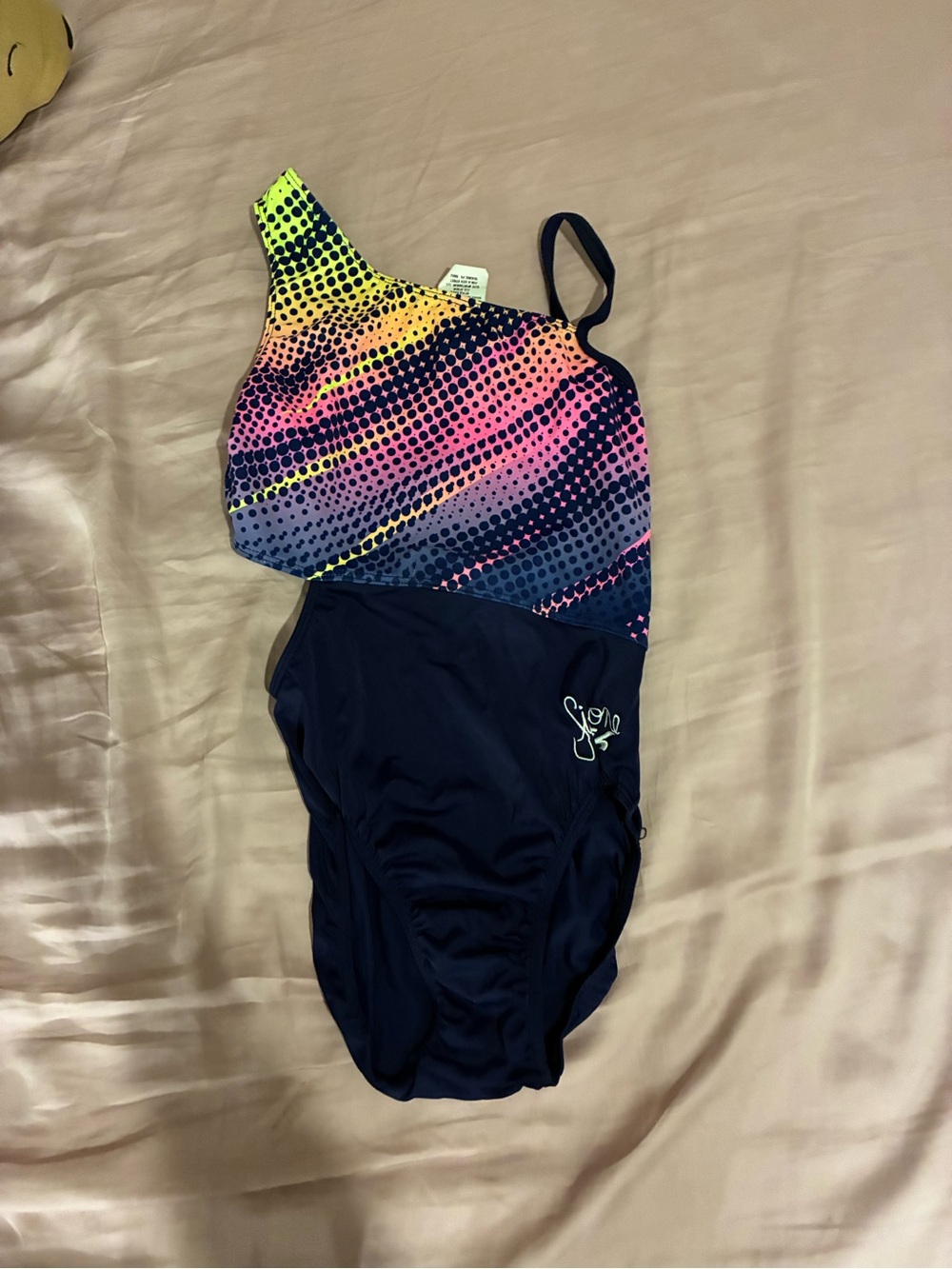 GK One-Shoulder gymnastics leotard Simone biles Navy with Neon Gradient